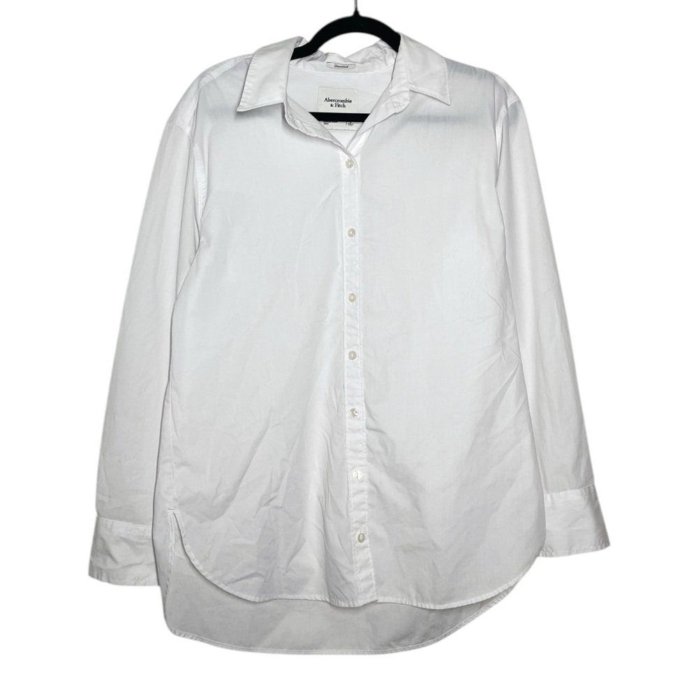 Abercrombie & Fitch White Cotton Blend Classic Oversized Button Up Shirt - Small